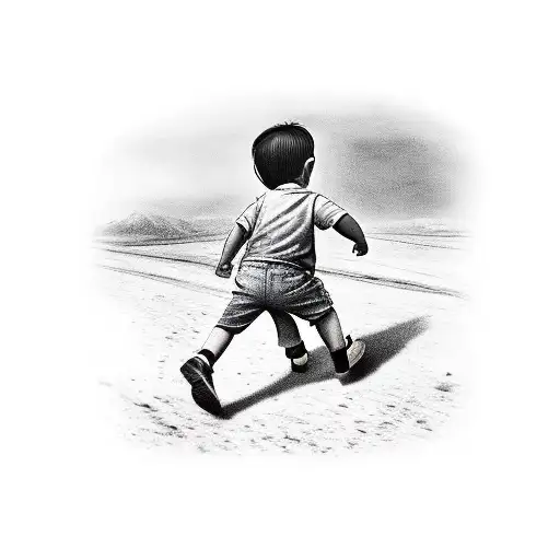 Little Boy On The Back Of A Woman Crossing Over The Us Border Looking For A Better Life