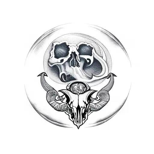 A Sinister-looking Moon With Occult Symbols And An Intricate Goat Skull