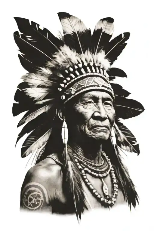 A Detailed Portrait Of A Brazilian Indian Chief With Jungle Elements