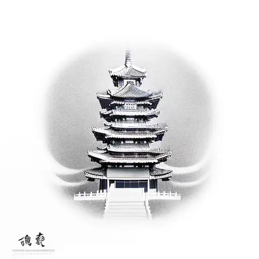 Samurai With Chinese Pavilion Tower In Background