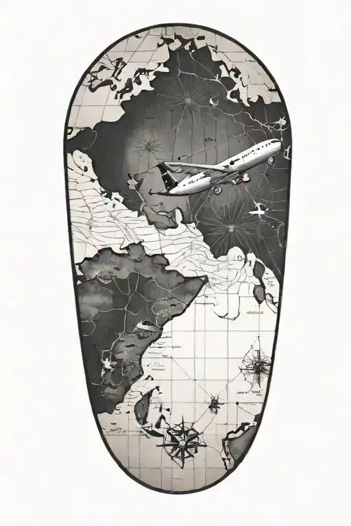 A Small Delta Plane Flying Over A Large Map In Black And White With Hawaii In Color