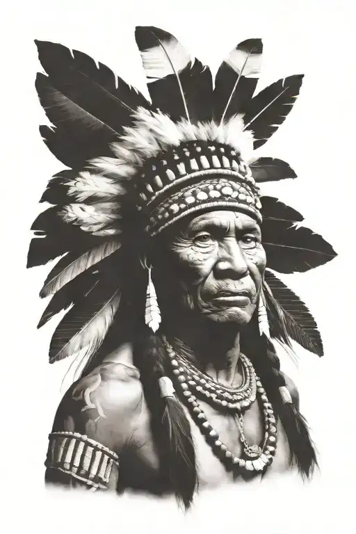 A Detailed Portrait Of A Brazilian Indian Hunting With Jungle Elements