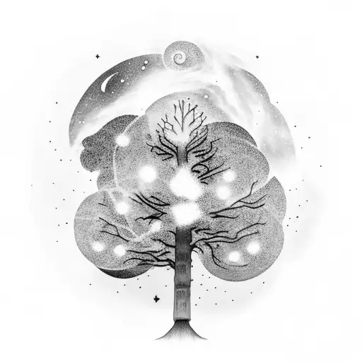 A Tree Made Of Constellations And Nebulas