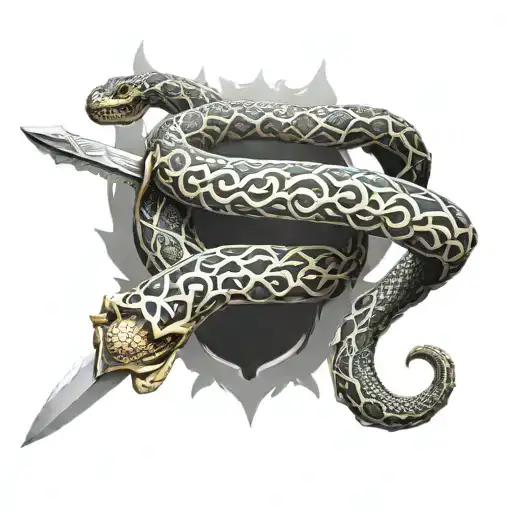 A Realistic Depiction Of A Sword Wrapped In A Tribal Snake Design