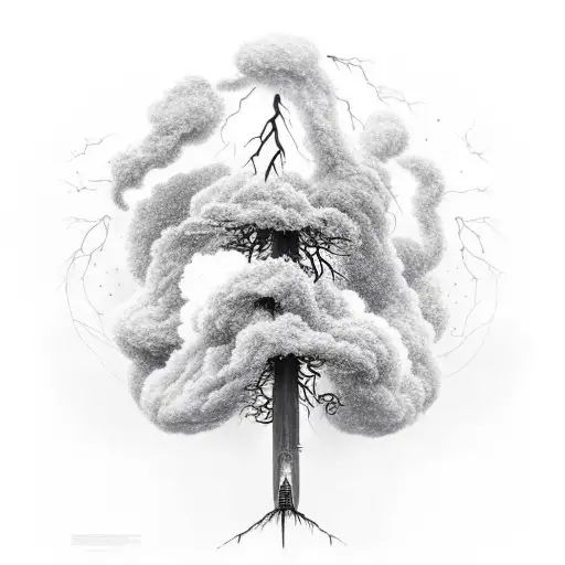 A Tree Becoming Lightning And Storm Clouds As It Goes Higher It Becomes Constellations And Nebulous
