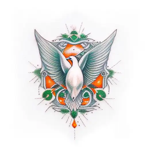 Dove Orange And Emerald Green