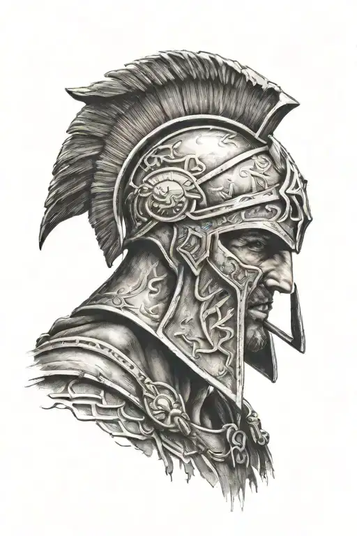 Spartan Warrior Head With A Spartan Battle Scene Underneath