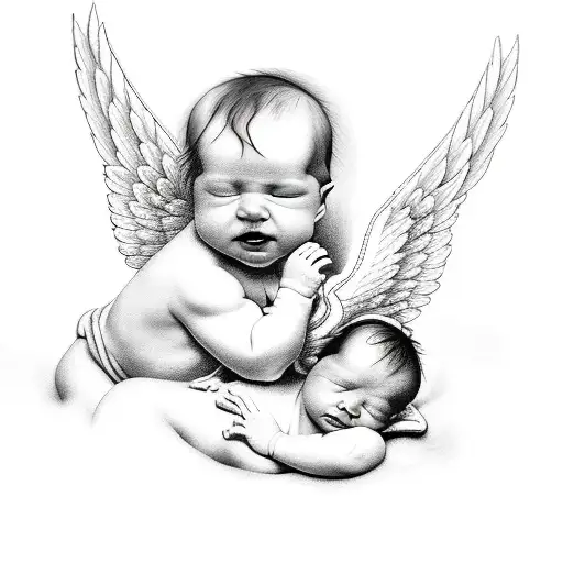 Two Baby Angels Playing