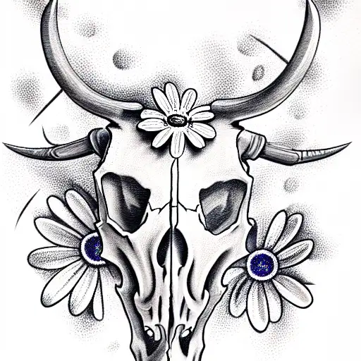 Bull Skull With Daisies