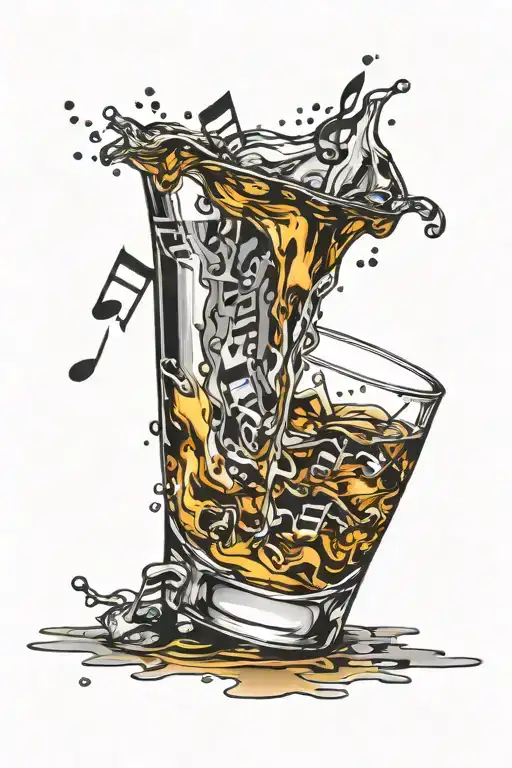 Whiskey Pouring Into A Glass With Music Notes Floating