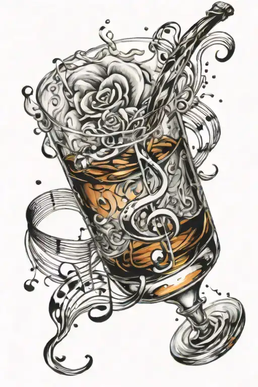 Whiskey Pouring Into A Glass With Music Notes Swirling