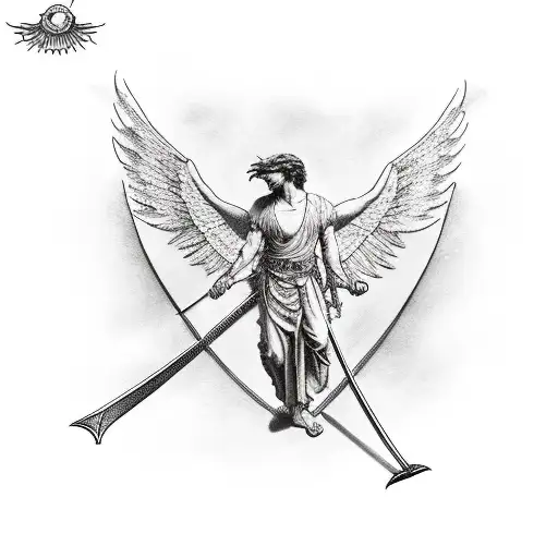 Icarus Holding A Sword Down Flying