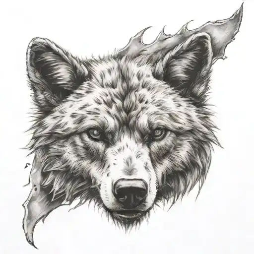 Ragged Teddy Bear Being Watched Over By A Wolf