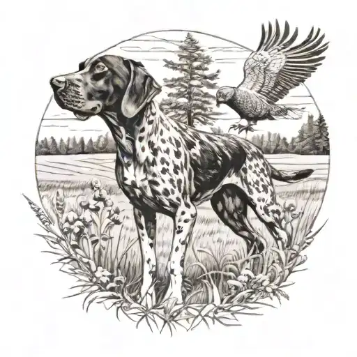 A German Shorthaired Pointer Chasing A Pheasant In A Field
