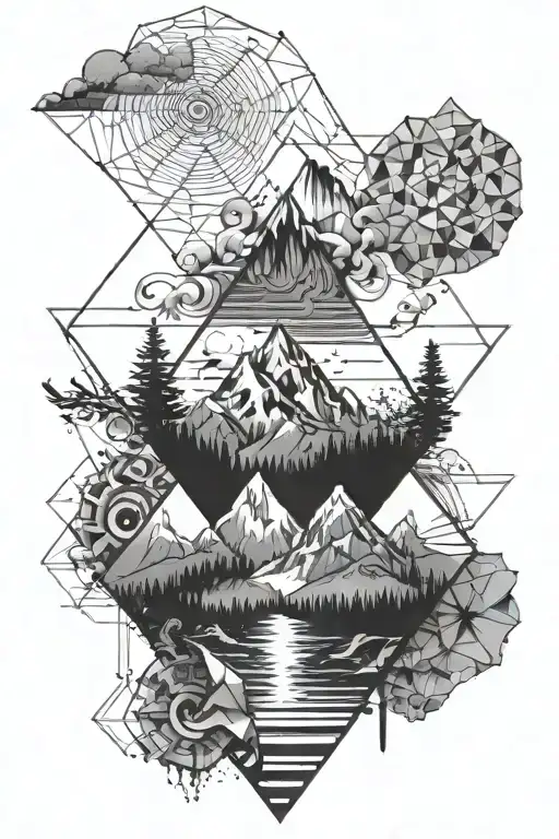 Mountain And Music Themed Geometric Design