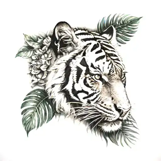Tiger Head With Jungle Background