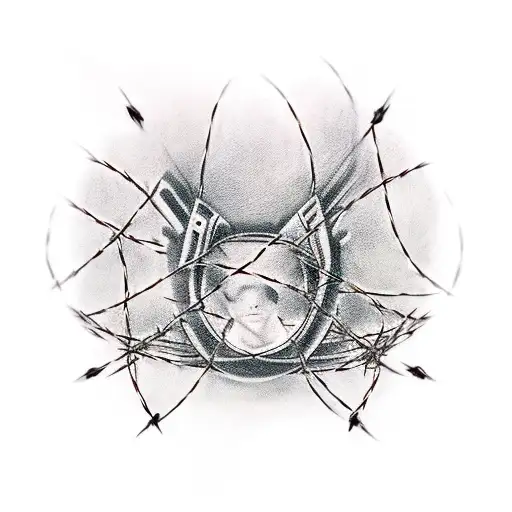 Many Pictures In A Line Held Together By Barbed Wire