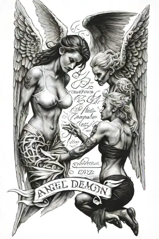 Angel Vs Demon Both Females With Quote