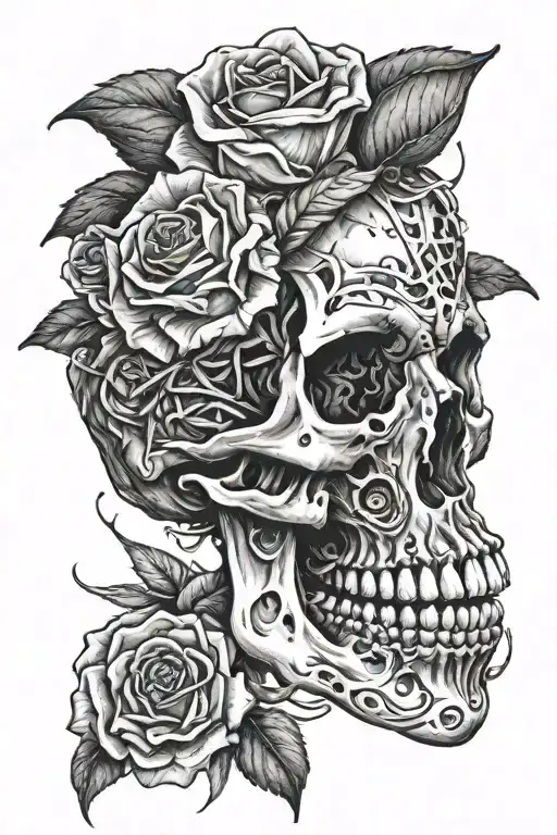 Rose Inside Skull Mouth