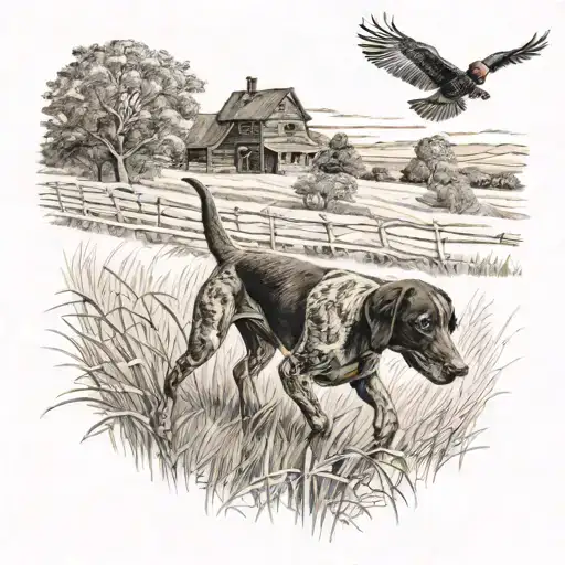 A German Shorthaired Pointer Chasing A Pheasant In A Field