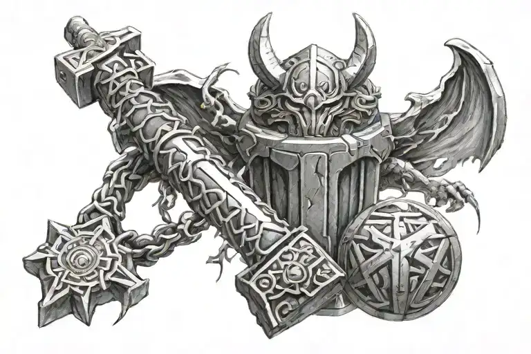 Thors Hammer With Lightning Fighting Dragon
