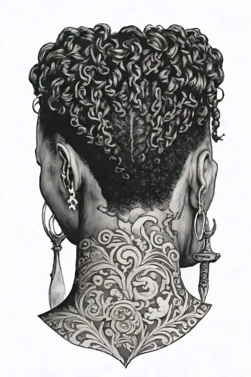 Black Woman With Fade Hair Back Facing With Knife