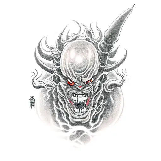 A Terrifying Oni Demon Emerging From A Vintage Film Projector