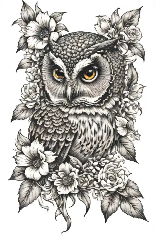 Owl And Flowers Blooming