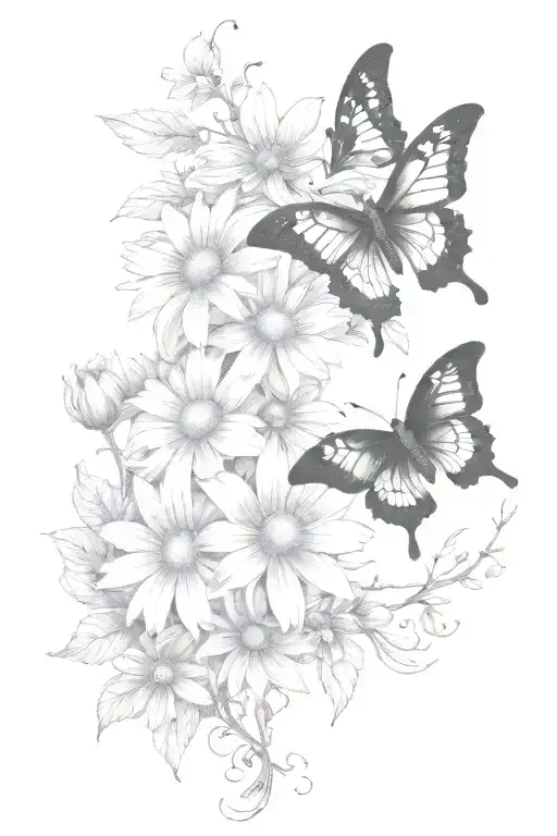 Vines Thorns Growing Up With A Butterfly's And Daisy Flowers Dark