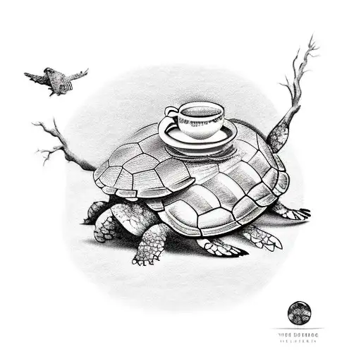 A Whimsical Scene Of A Turtle And Owl Having Coffee And Tea