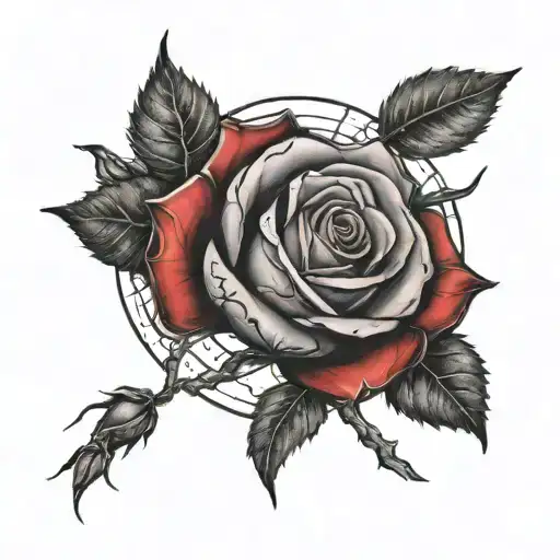 A Red Rose Entwined With Mystical Runes Under The Light Of A Full Moon