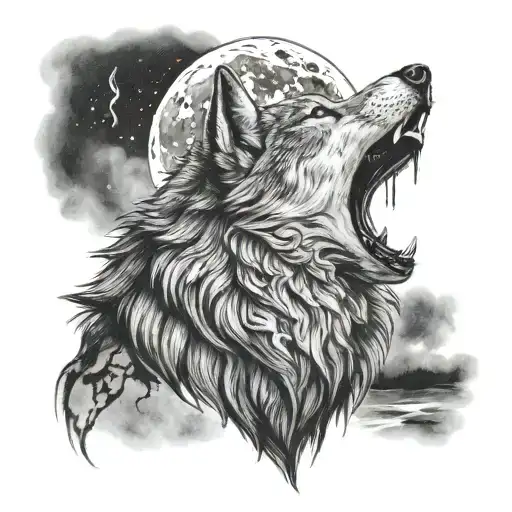 A Realistic Depiction Of A Wolf Howling At The Moon With A Musical Staff Wrapped Around It