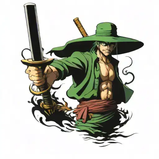 Zoro From One Piece Holding A Katana Sword That Has A Metal Detecting Coil At The End Of The Blade