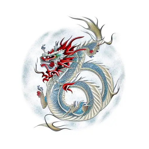 Japanese Dragon With Red Splatter In The Background