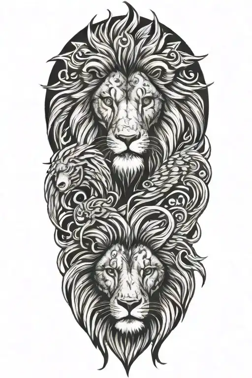 Lion And Phenix With Tribal