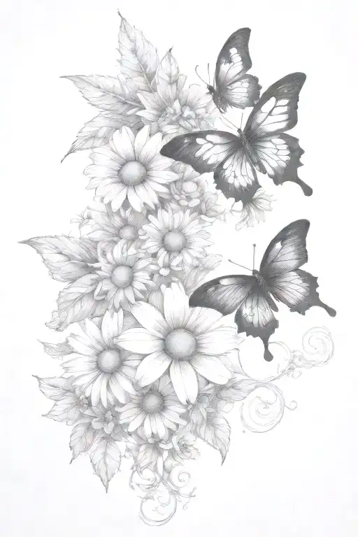 Vines Thorns Growing Up With A Butterfly's And Daisy Flowers Dark