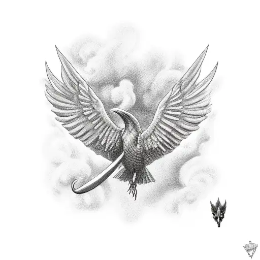 Old Roman Burning Bridge With Big Whiskeyjack Bird Flying In Front