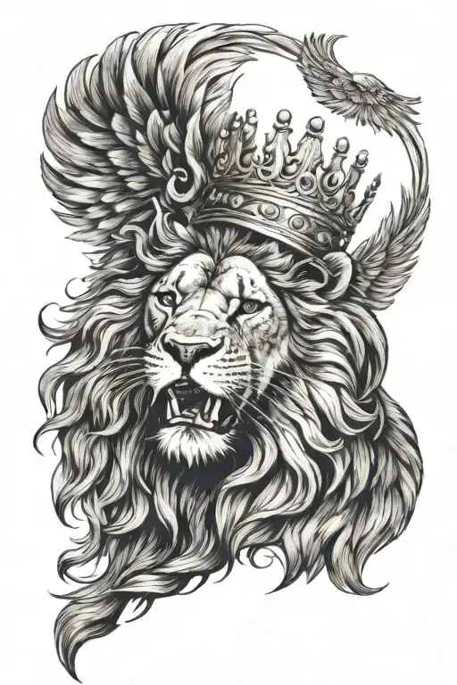 Lion Roaring With A Crown And Wings