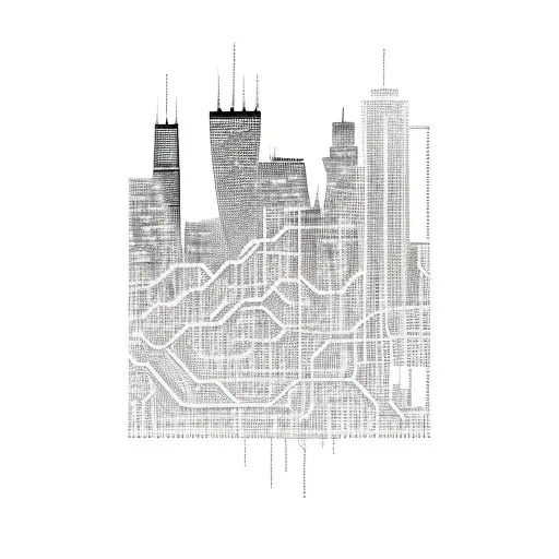 A Silhouette Of The Chicago Skyline With Circuitry Patterns Flowing Through The Buildings