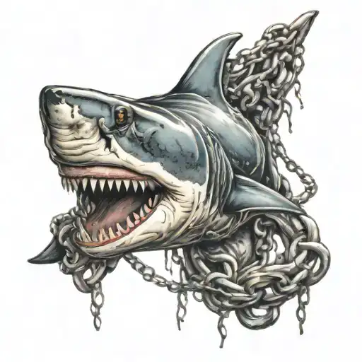 Shark Breaking Its Chains Wrapped Weighed By An Anchor