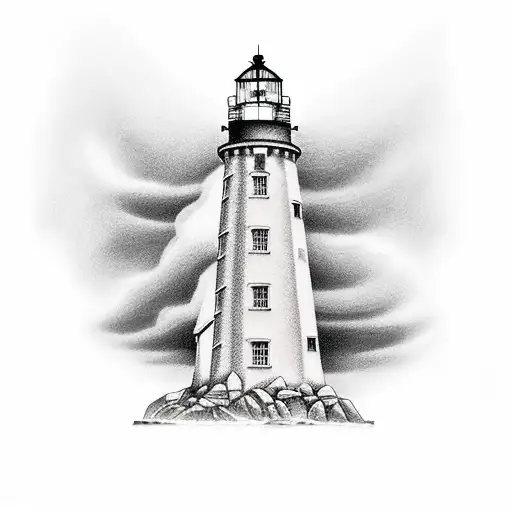 A Realistic Depiction Of A Lighthouse Standing Tall On A Rocky Coastline