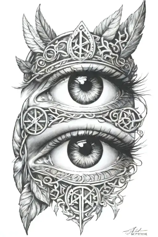 A Realistic Portrait Of Your Wife's Eyes Surrounded By Viking Runes