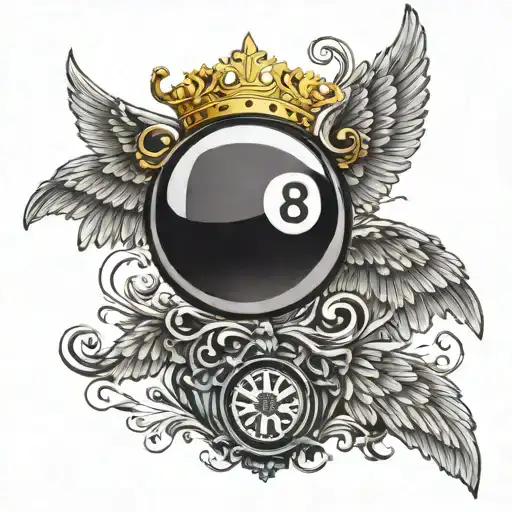 Billiard 8 Ball With A Golden Crown And Wings Behind