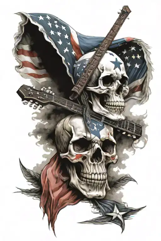 A Skull Wearing A Patriotic Bandana Playing A Guitar By The Lake