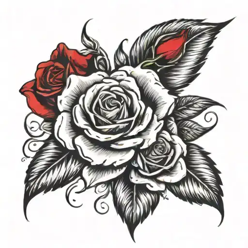 A Traditional Tattoo Of A Quill Pen Intertwined With A Red Rose Vine