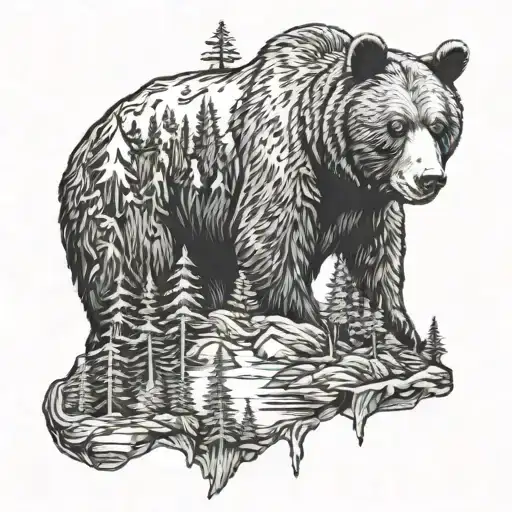 Bear And Forest Scene Inside Representing
