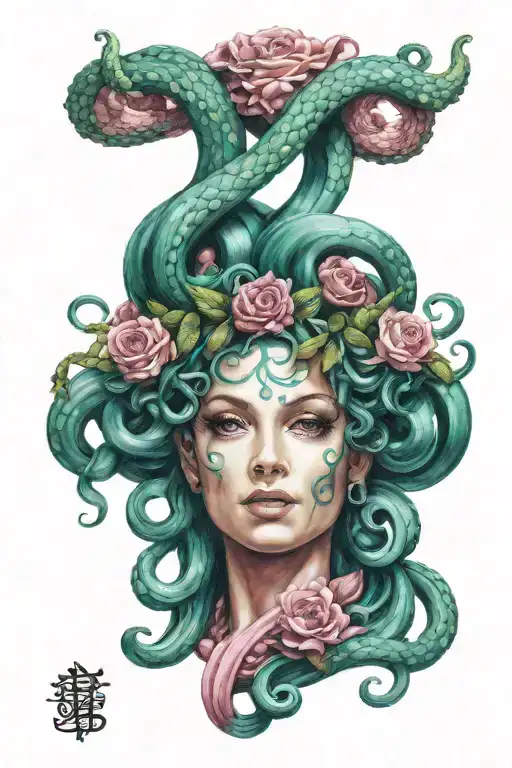 Elegant Medusa Portrait With Teal And Pink