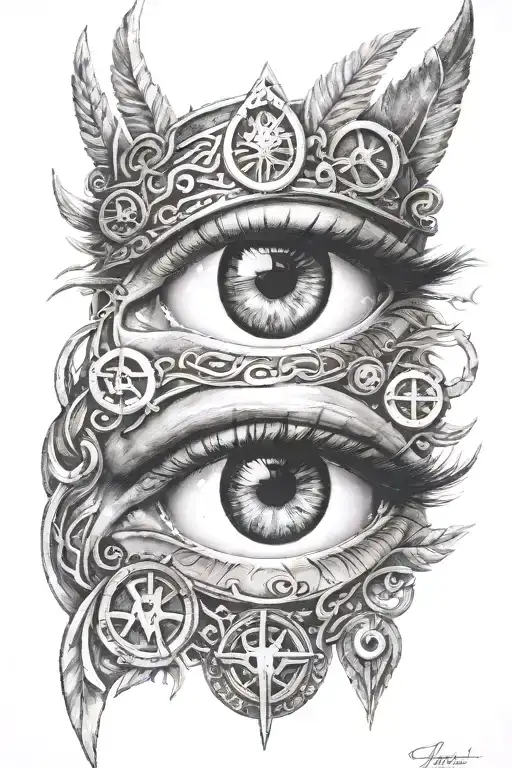 A Realistic Portrait Of Your Wife's Eye Surrounded By Vikings
