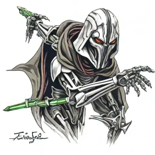 Realistic Portrait Tattoo Of General Grievous In A Dynamic Action Pose
