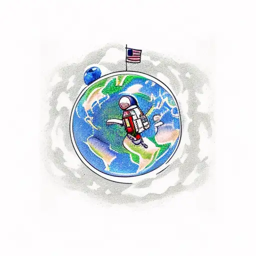 A Realistic Tattoo Of An Astronaut Floating In Space With Earth In The Background